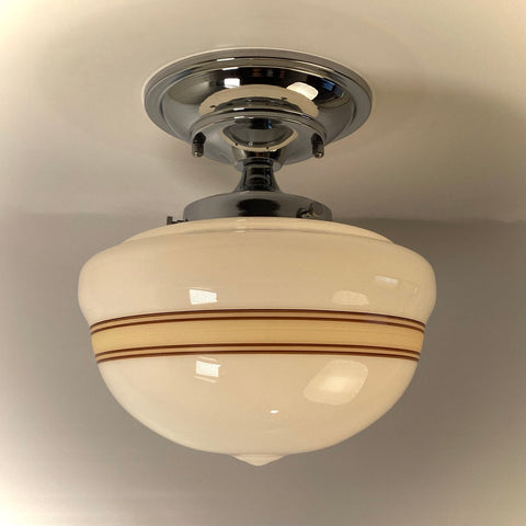 New Mocha & Cream Banded Milk Glass Schoolhouse Ceiling Light - Vintporium Architectural Salvage