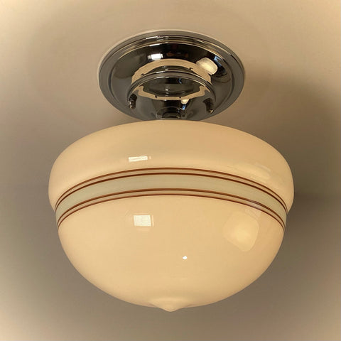 New Robin’s Egg Striped Schoolhouse Semi-Flush Light - Vintporium Architectural Salvage
