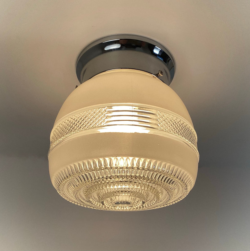 Flush Mount Utility Light Vintage Glass Shade New Fixture Base - Vintporium Architectural Salvage