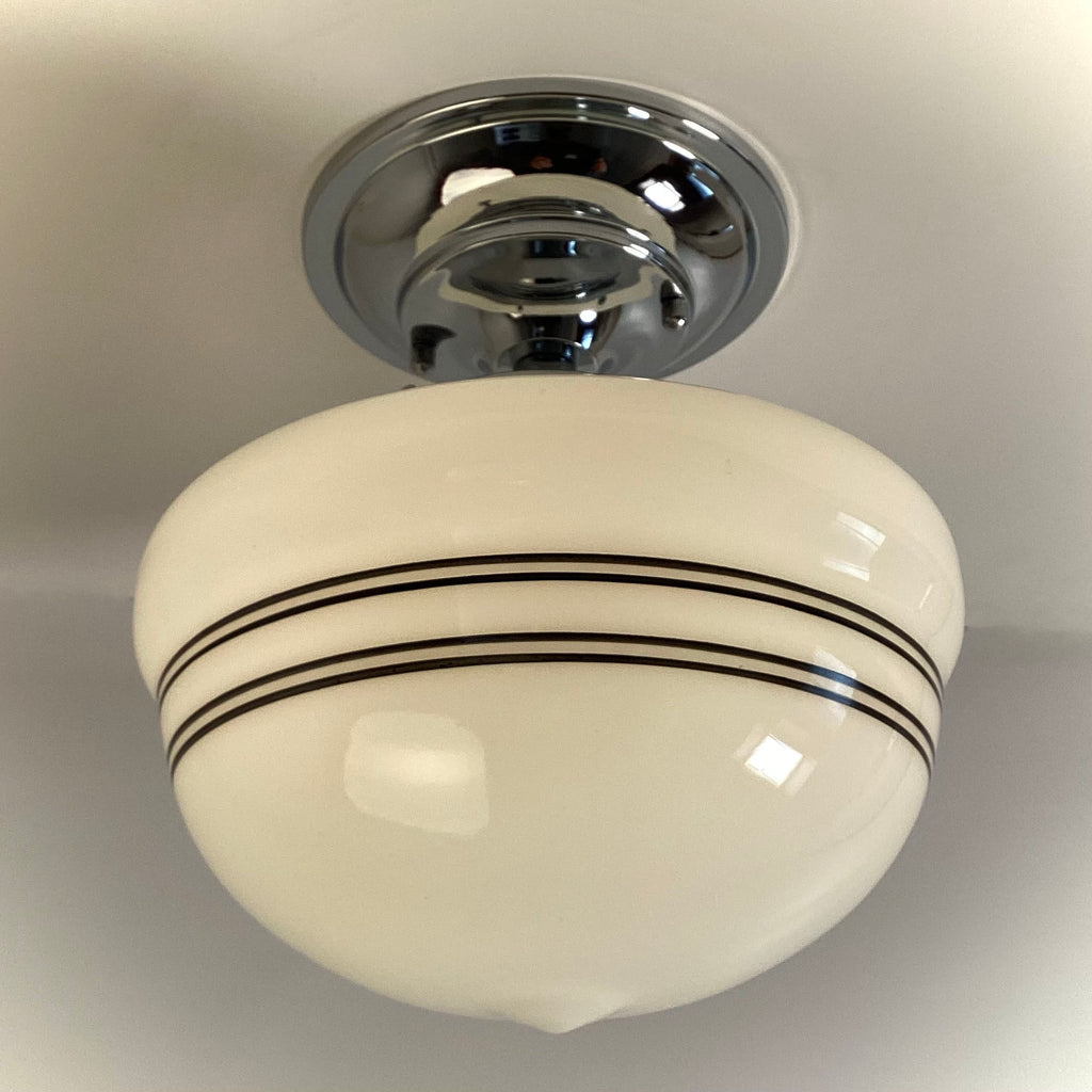 New Classic Black Pinstripe Schoolhouse Semi-Flush Light Fixture - Vintporium Architectural Salvage