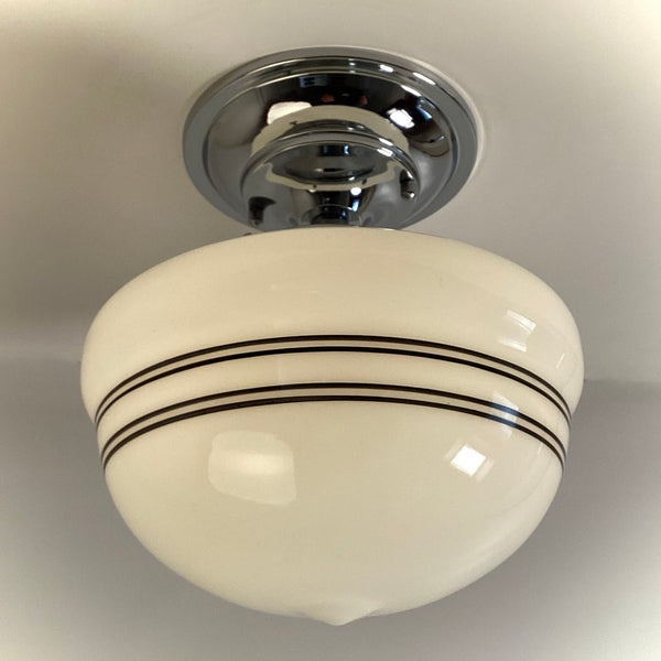 New Classic Black Pinstripe Schoolhouse Semi-Flush Light Fixture - Vintporium Architectural Salvage