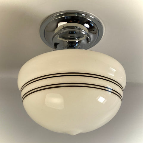 New Classic Black Pinstripe Schoolhouse Semi-Flush Light Fixture - Vintporium Architectural Salvage