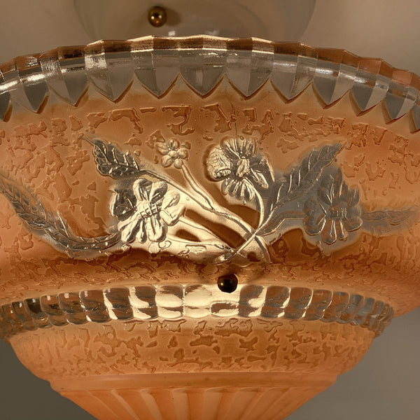 Beaded Chain Semi-Flush Ceiling Light with Peach Glass Bowl - Vintporium Architectural Salvage
