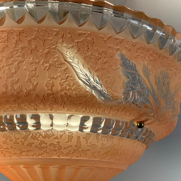 Beaded Chain Semi-Flush Ceiling Light with Peach Glass Bowl - Vintporium Architectural Salvage