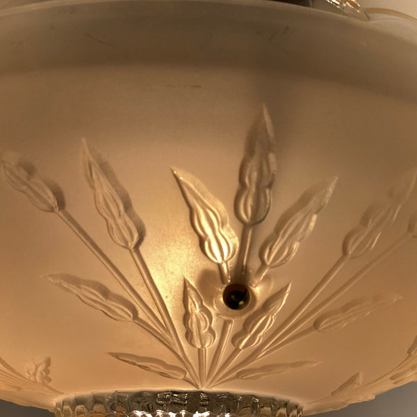Vintage Embossed Leaf Pattern Frosted Glass Shade Detail
