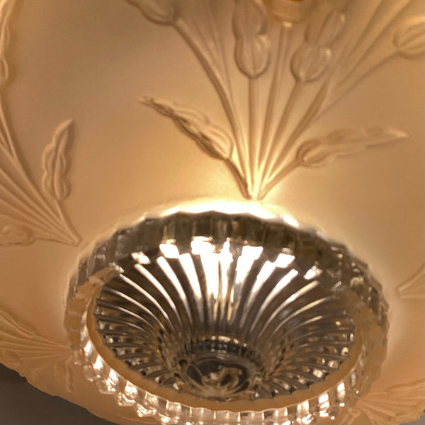 Vintage Cut Glass Starburst Center Light Fixture Detail