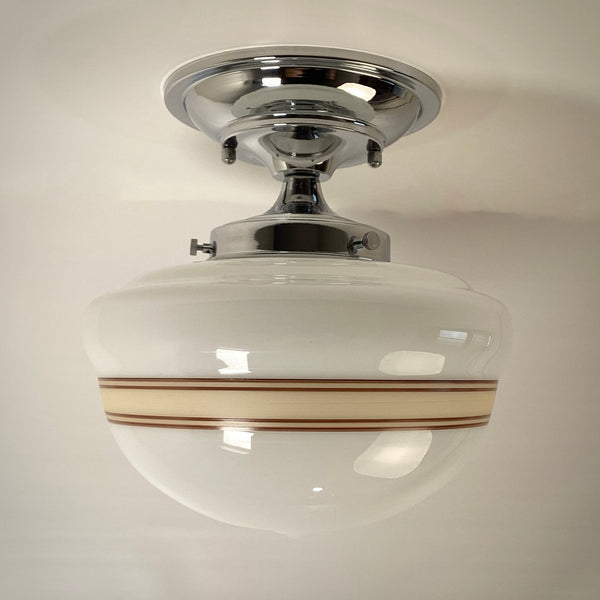 New Mocha & Cream Banded Milk Glass Schoolhouse Ceiling Light - Vintporium Architectural Salvage