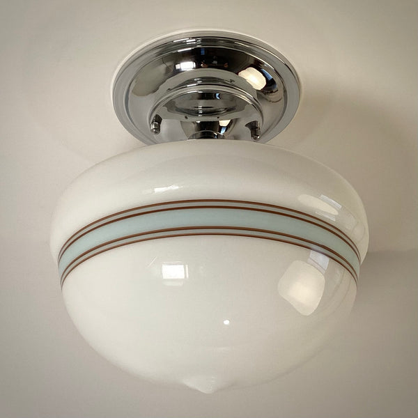 New Robin’s Egg Striped Schoolhouse Semi-Flush Light - Vintporium Architectural Salvage