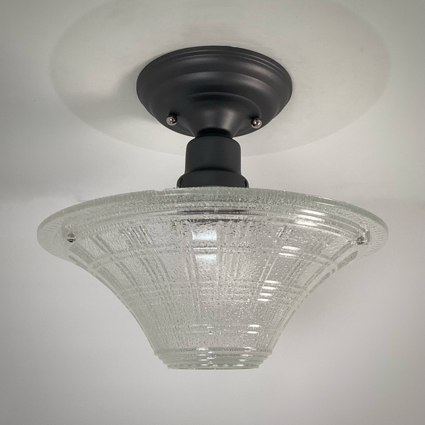 vintage pressed glass ceiling light with clear textured shade and new charcoal canopy
