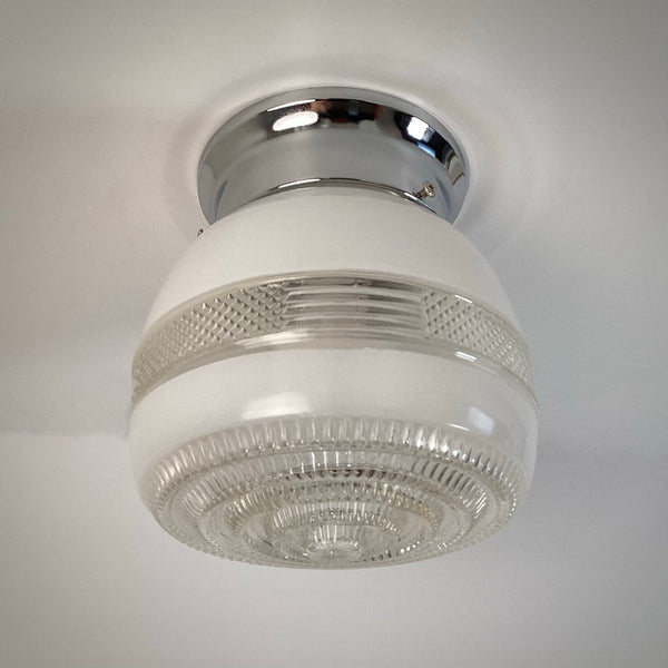 Flush Mount Utility Light Vintage Glass Shade New Fixture Base - Vintporium Architectural Salvage