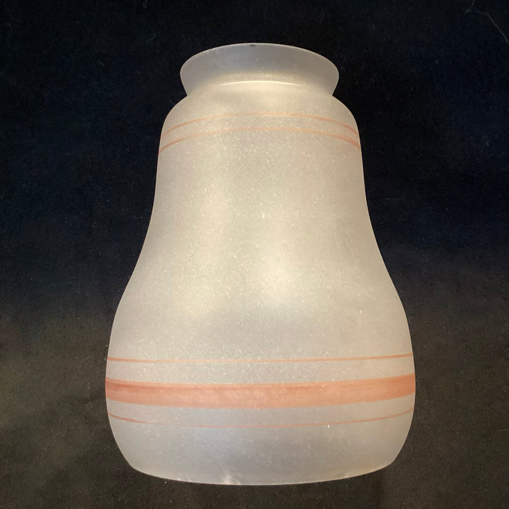 The vintage etched glass shade has been cleaned and detailed for your convenience. The shade features copper-toned painted banding. Available at www.vintporium.com
