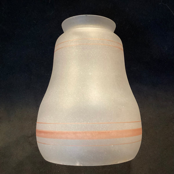 The vintage etched glass shade has been cleaned and detailed for your convenience. The shade features copper-toned painted banding. Available at www.vintporium.com