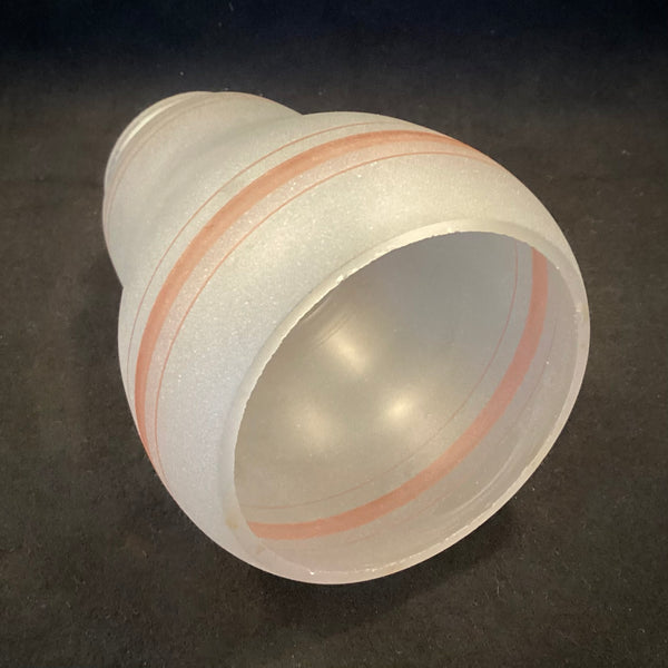The vintage etched glass shade has been cleaned and detailed for your convenience. The shade features copper-toned painted banding. Available at www.vintporium.com