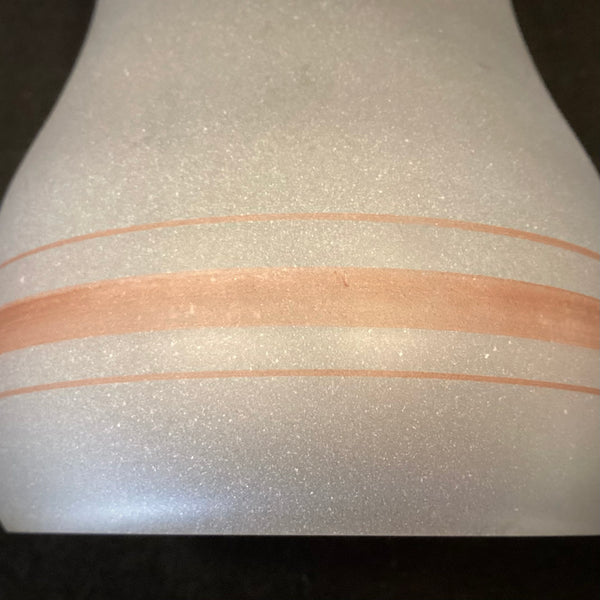 The vintage etched glass shade has been cleaned and detailed for your convenience. The shade features copper-toned painted banding. Available at www.vintporium.com