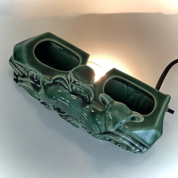 Overhead view showing the dual planter compartments of the Mid-Century Modern deer-themed TV lamp.