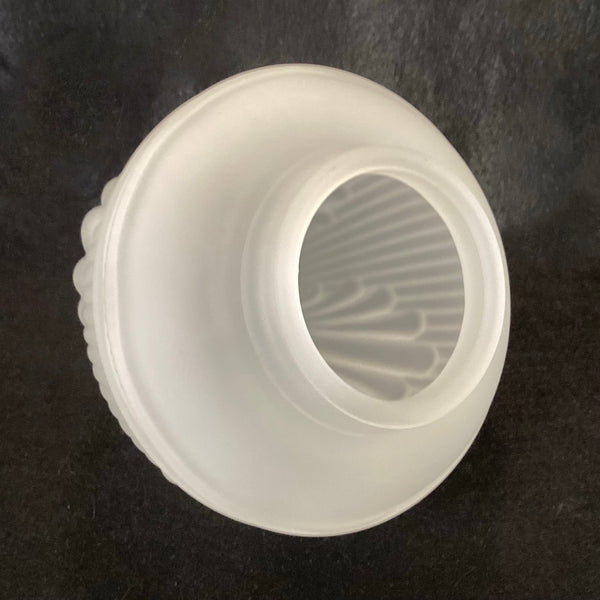 Top-down view showing the circular fitter opening of a frosted white glass replacement light shade with interior fluted details visible.