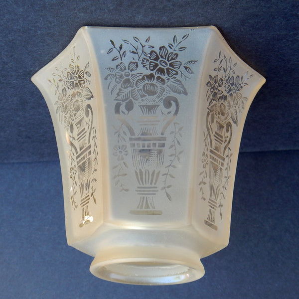 2.25 2 1/4 Vintage Frosted Glass Light Shade Floral Urn Motif