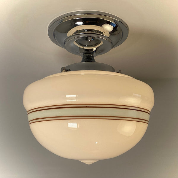New Robin’s Egg Striped Schoolhouse Semi-Flush Light - Vintporium Architectural Salvage