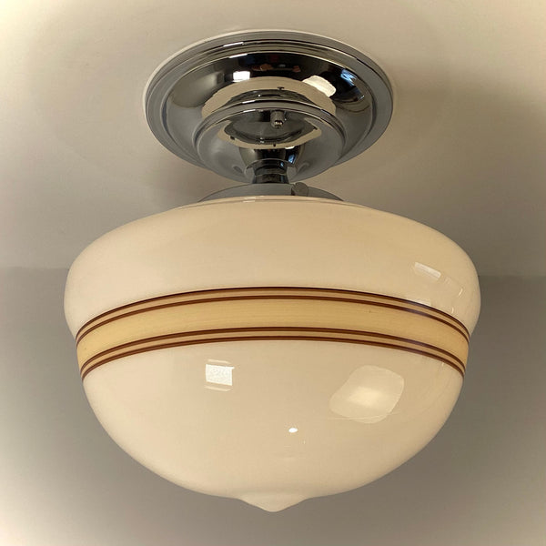 New Mocha & Cream Banded Milk Glass Schoolhouse Ceiling Light - Vintporium Architectural Salvage