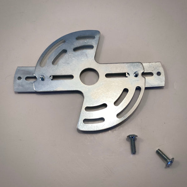 Rear view of the adjustable steel mounting crossbar with curved and straight alignment slots.