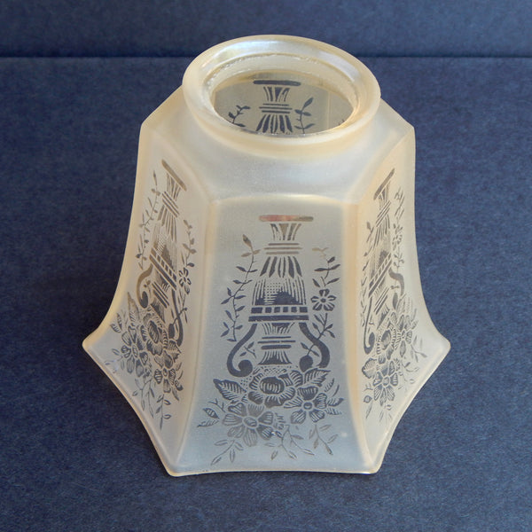 2.25 2 1/4 Vintage Frosted Glass Light Shade Floral Urn Motif