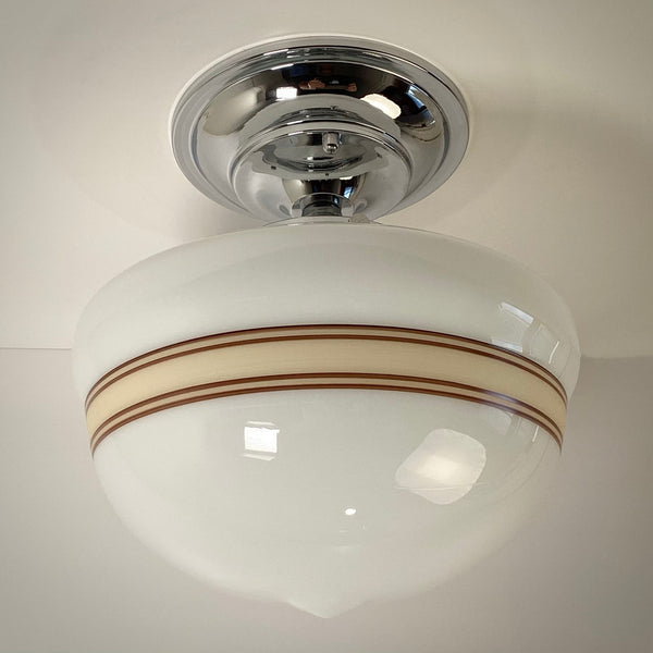 New Mocha & Cream Banded Milk Glass Schoolhouse Ceiling Light - Vintporium Architectural Salvage