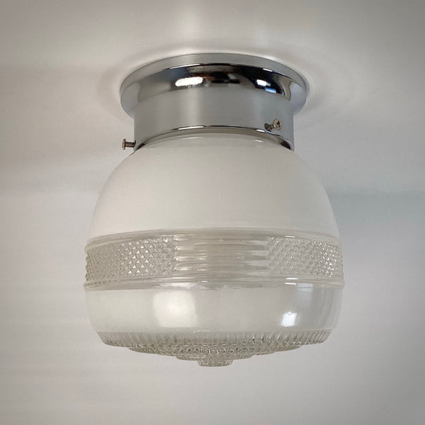 Flush Mount Utility Light Vintage Glass Shade New Fixture Base - Vintporium Architectural Salvage