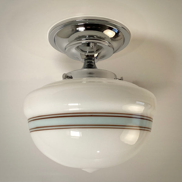 New Robin’s Egg Striped Schoolhouse Semi-Flush Light - Vintporium Architectural Salvage