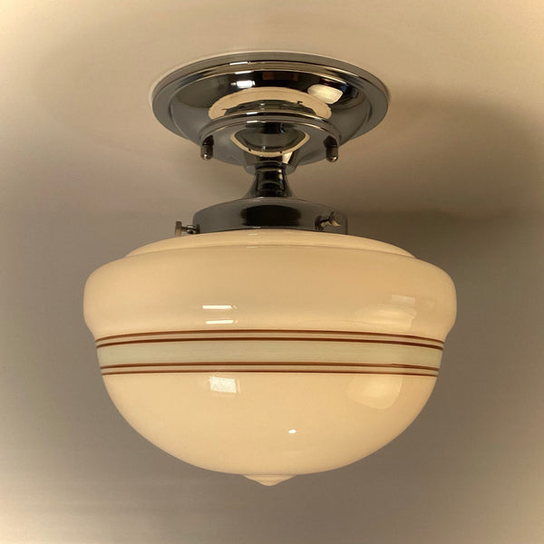 New Robin’s Egg Striped Schoolhouse Semi-Flush Light - Vintporium Architectural Salvage