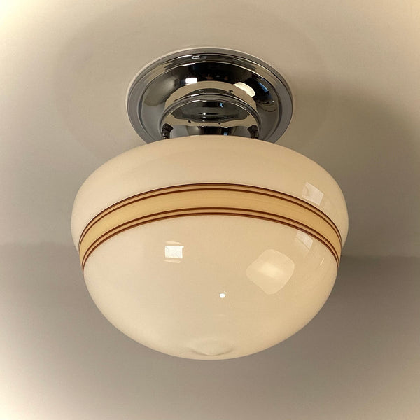 New Mocha & Cream Banded Milk Glass Schoolhouse Ceiling Light - Vintporium Architectural Salvage