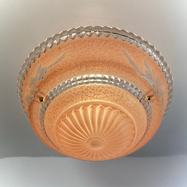 Beaded Chain Semi-Flush Ceiling Light with Peach Glass Bowl - Vintporium Architectural Salvage