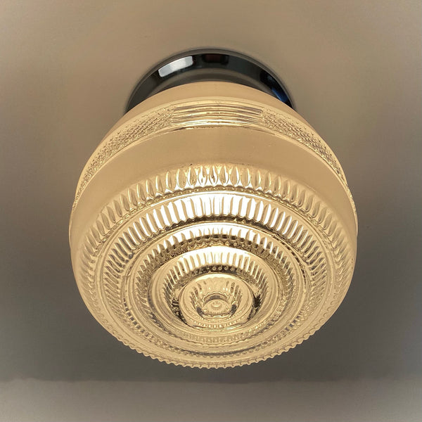 Flush Mount Utility Light Vintage Glass Shade New Fixture Base - Vintporium Architectural Salvage