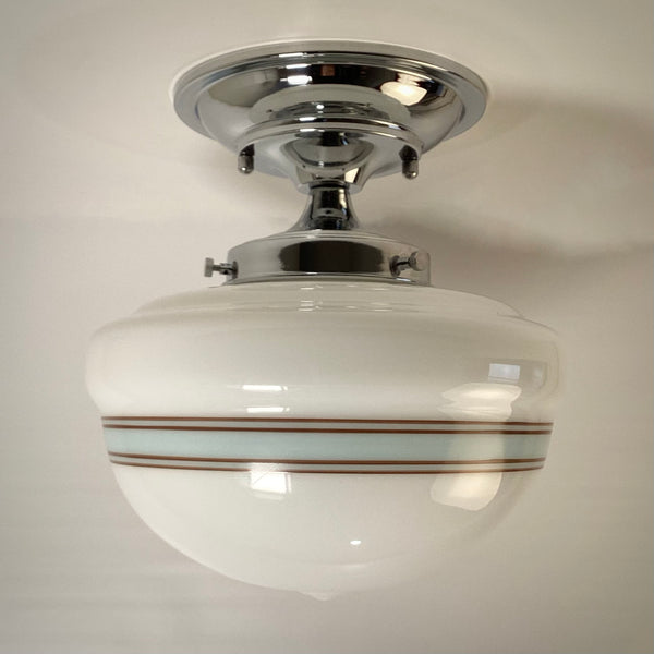 New Robin’s Egg Striped Schoolhouse Semi-Flush Light - Vintporium Architectural Salvage