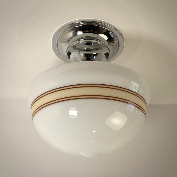 New Mocha & Cream Banded Milk Glass Schoolhouse Ceiling Light - Vintporium Architectural Salvage