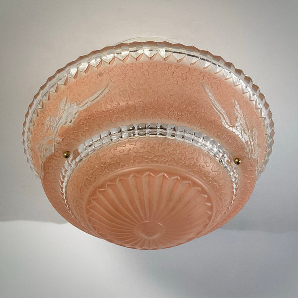 Beaded Chain Semi-Flush Ceiling Light with Peach Glass Bowl - Vintporium Architectural Salvage