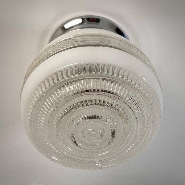 Flush Mount Utility Light Vintage Glass Shade New Fixture Base - Vintporium Architectural Salvage