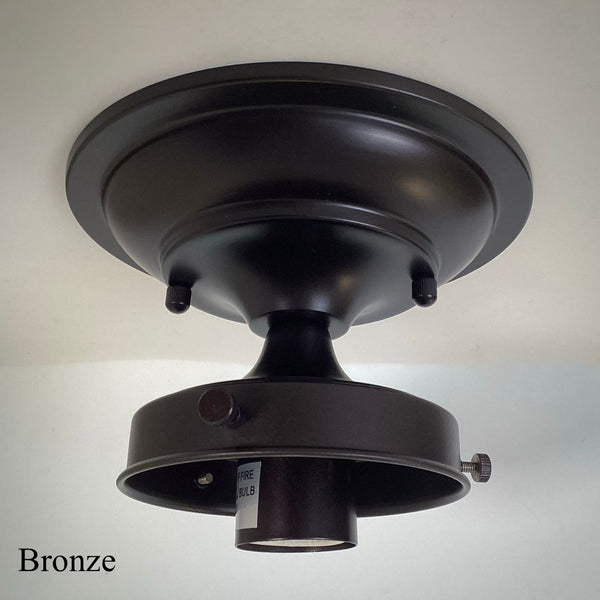 Dark bronze 4-inch fitter semi-flush ceiling light fixture shade holder part with matching canopy and glass holder screws.