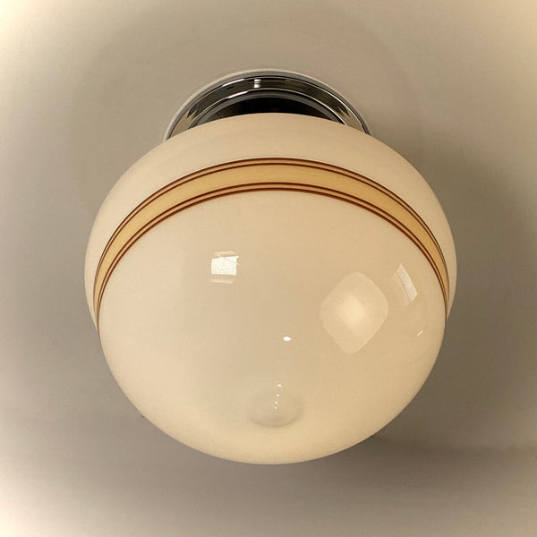 New Mocha & Cream Banded Milk Glass Schoolhouse Ceiling Light - Vintporium Architectural Salvage