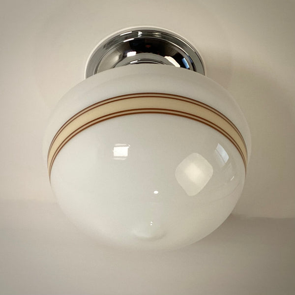 New Mocha & Cream Banded Milk Glass Schoolhouse Ceiling Light - Vintporium Architectural Salvage