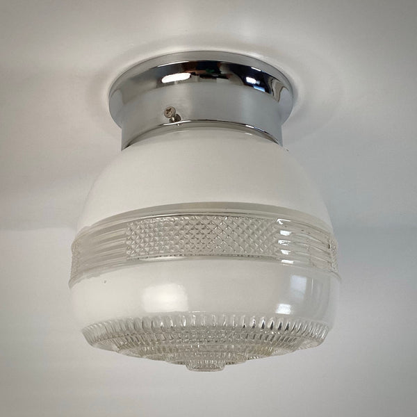 Flush Mount Utility Light Vintage Glass Shade New Fixture Base - Vintporium Architectural Salvage