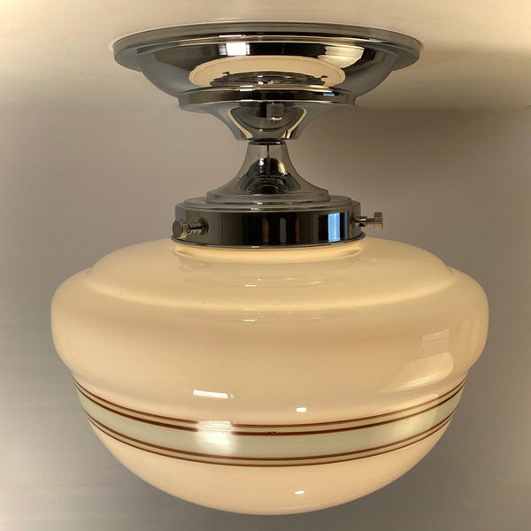 New Robin’s Egg Striped Schoolhouse Semi-Flush Light - Vintporium Architectural Salvage