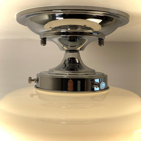 New Mocha & Cream Banded Milk Glass Schoolhouse Ceiling Light - Vintporium Architectural Salvage
