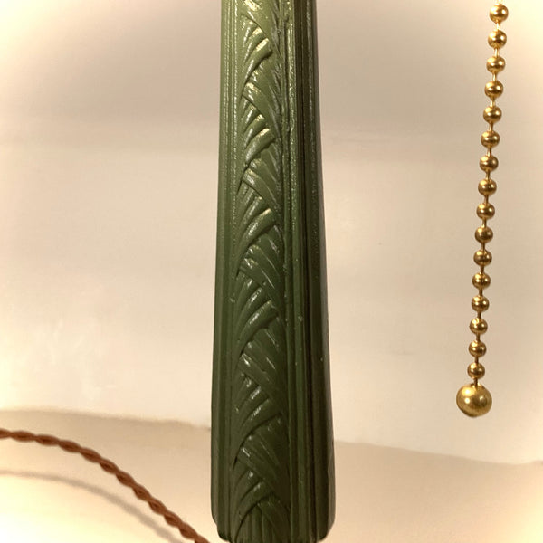 Antique Cast Iron Art Deco Bankers Lamp. This unique antique 1920s desk lamp, with its distinctive green enameled paint and brass highlights, is an outstanding piece. The fixture has been rewired, cleaned, and detailed for your convenience. Available at www.vintporium.com