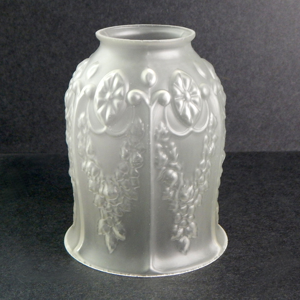 2 1/4 (2.25) Inch Vintage Etched Bell Shaped Glass Light Fixture Shade.  The vintage etched floral embossed glass bell-shaped shade has been cleaned and detailed for your convenience. Available at www.vintporium.com