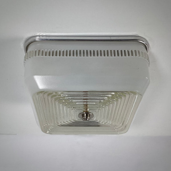 Vintage Flush Mount Square Ceiling Light Fixture.  The vintage light fixture has numerous new parts added to restore the piece. The fixture has been cleaned and detailed for your convenience. Available at www.vintporium.com