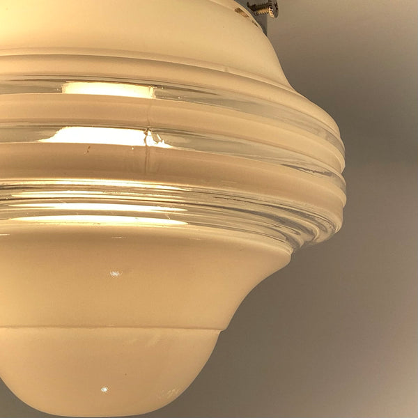 Flush Mount Ceiling Light Vintage Shade New Fixture Base. Vintage flush mount ceiling light featuring a vintage enameled glass shade and a new fixture base shade holder. The fixture has been cleaned and detailed and comes ready to install for your convenience. Available at www.vintporium.com