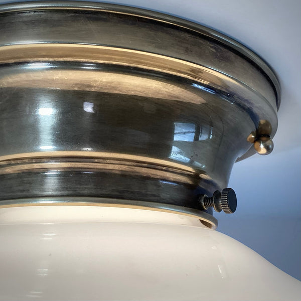 Restored Flush Mount Ceiling Light. Vintage Glass Shade. Custom Fixture