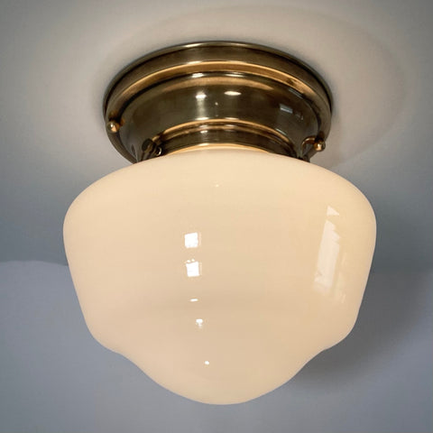 Restored Flush Mount Ceiling Light. Vintage Glass Shade. Custom Fixture