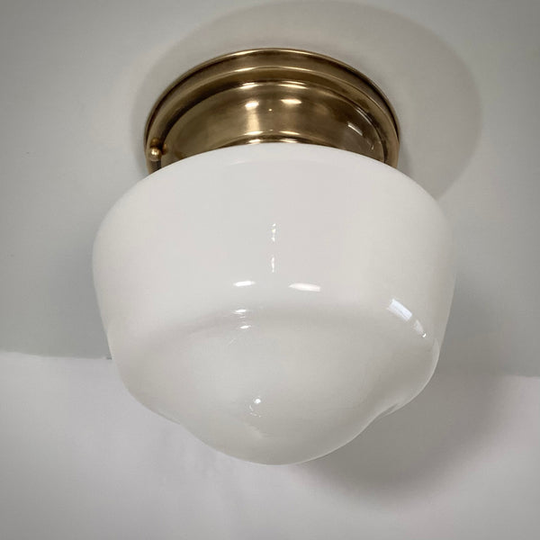 Restored Flush Mount Ceiling Light. Vintage Glass Shade. Custom Fixture