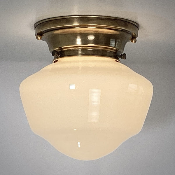 Restored Flush Mount Ceiling Light. Vintage Glass Shade. Custom Fixture